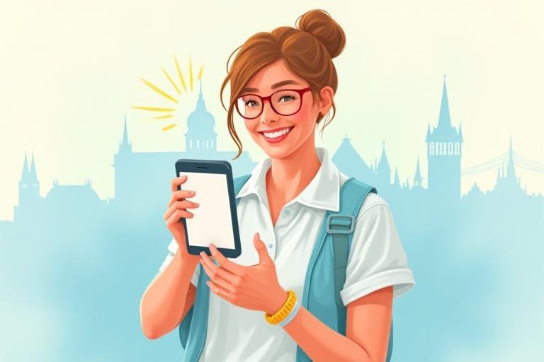 Illustration of a traveller downloading a Swiss Travel Pass on a phone